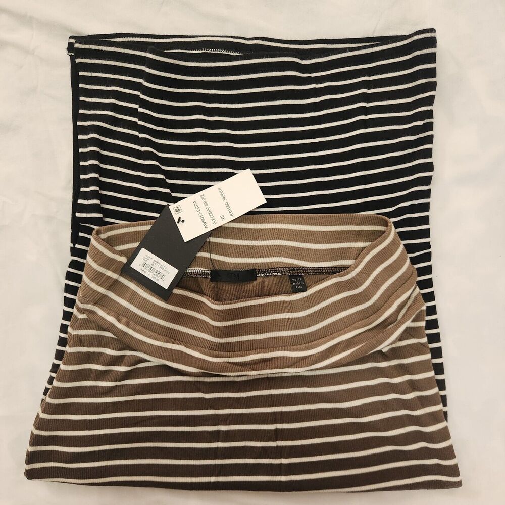 ATM‎ Anthony Thomas Melillo XS Black Combo Dip Dye Slit Hem Striped Skirt - Picture 6 of 13
